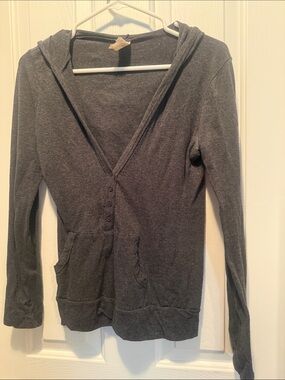 Color Story Dark Gray Hooded Button-Front Sweatshirt